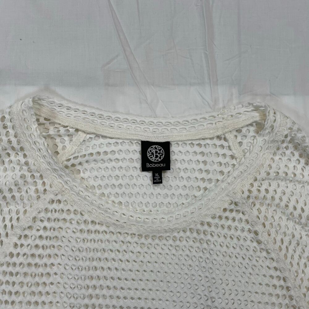 Bobeau Women's XL White Mesh Open-Knit Rayon Blend 3/4 Sleeve Sweater Top - Picture 4 of 7
